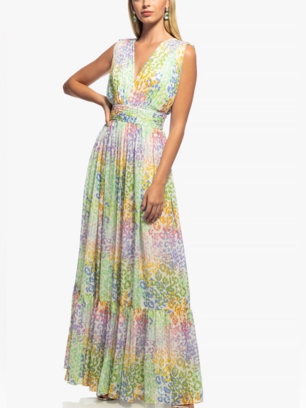 Shoshanna Midnight Jasmina Pastel Leopard Print Maxi Dress Size 6